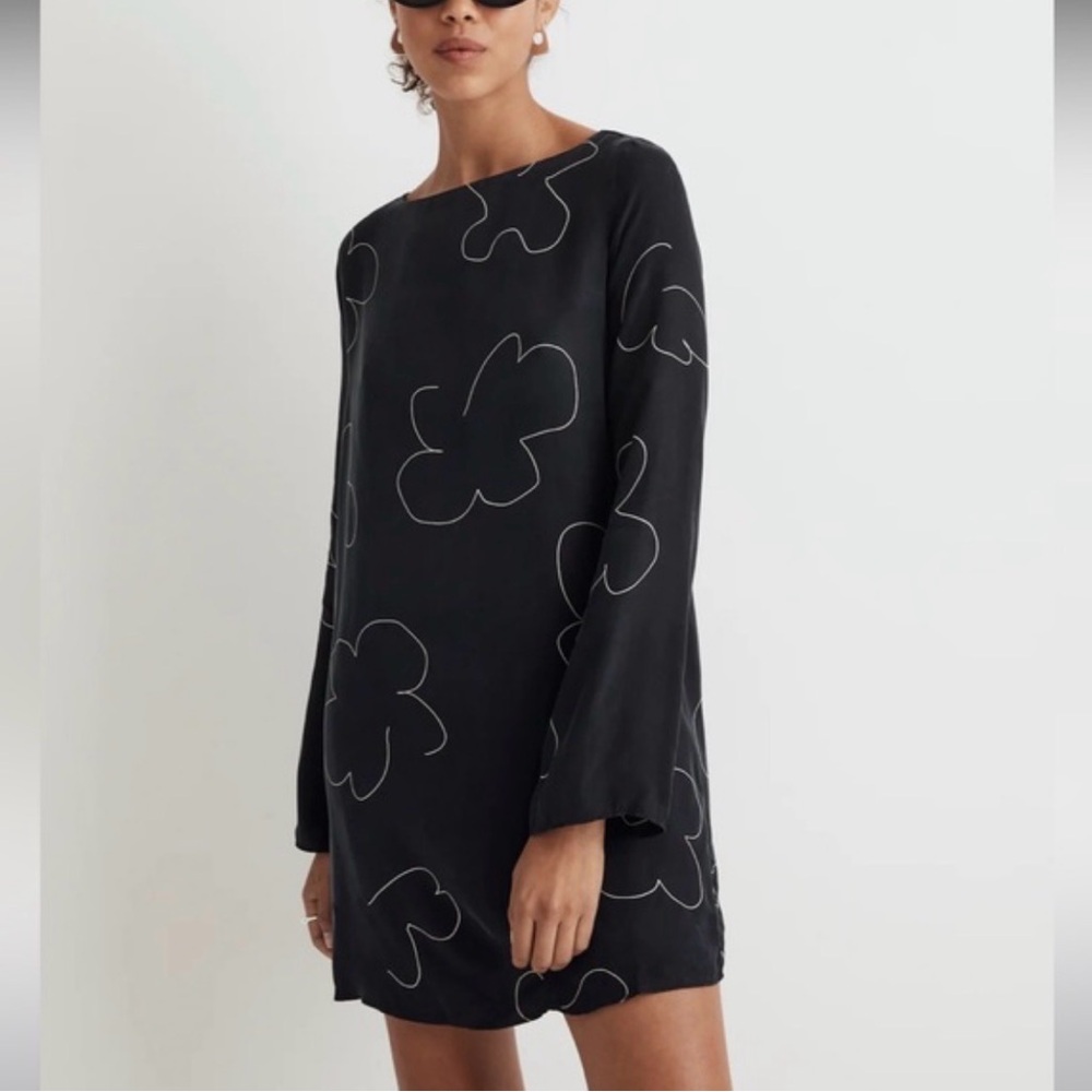 Madewell Black Floral Long Sleeve Mini Dress